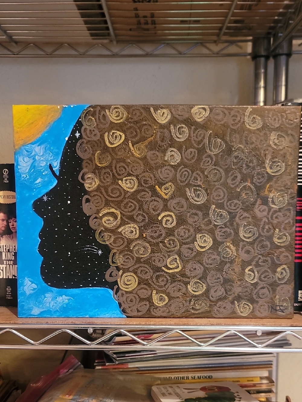 Hand-Painted Blue and Brown Afro Silhouette Canvas Wall Art